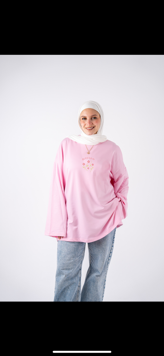 Blossom pink wide sleeves t-shirt
