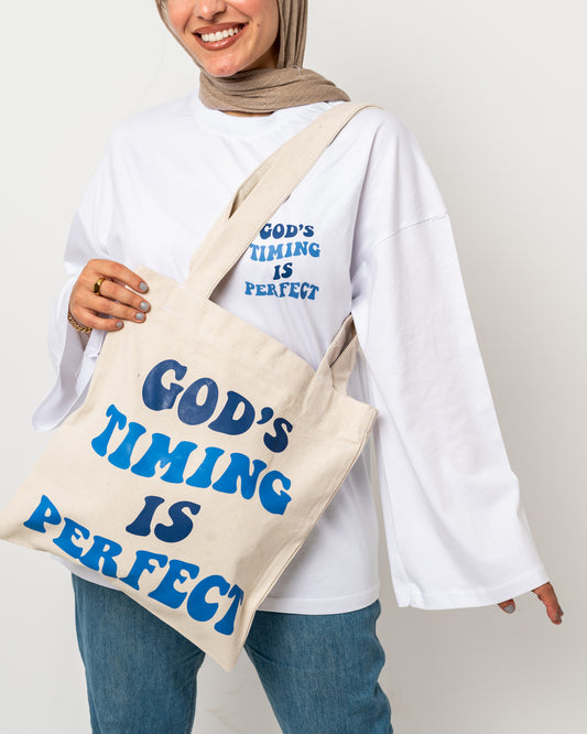 God’s timing white widesleeves t-shirt