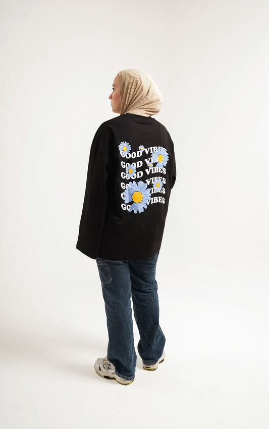 Good vibes black widesleeves t-shirt