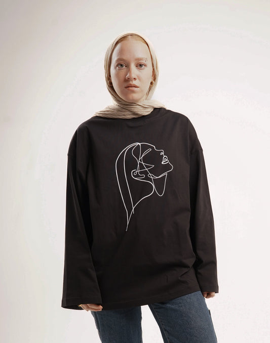 Face drow black widesleeves t-shirt