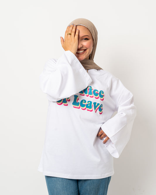 Be nice white widesleeves t-shirt