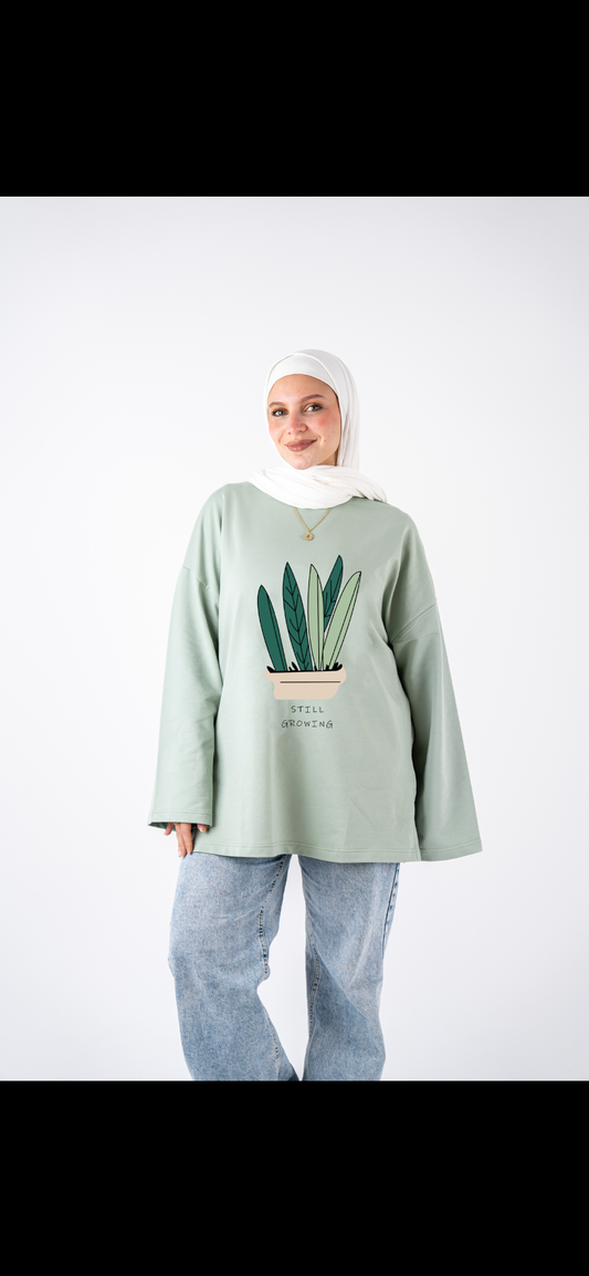 Still growing mint widesleeves t-shirt