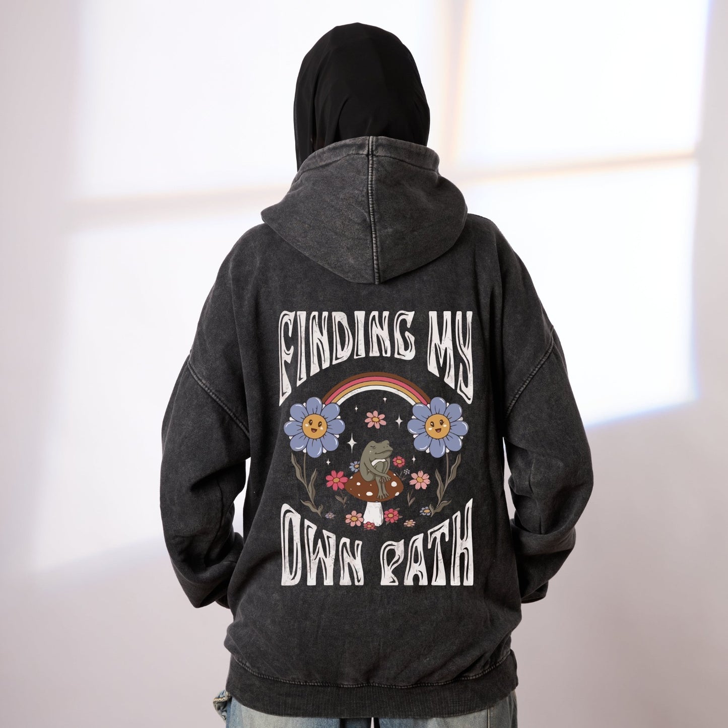Finding my own path washed grey hoodie