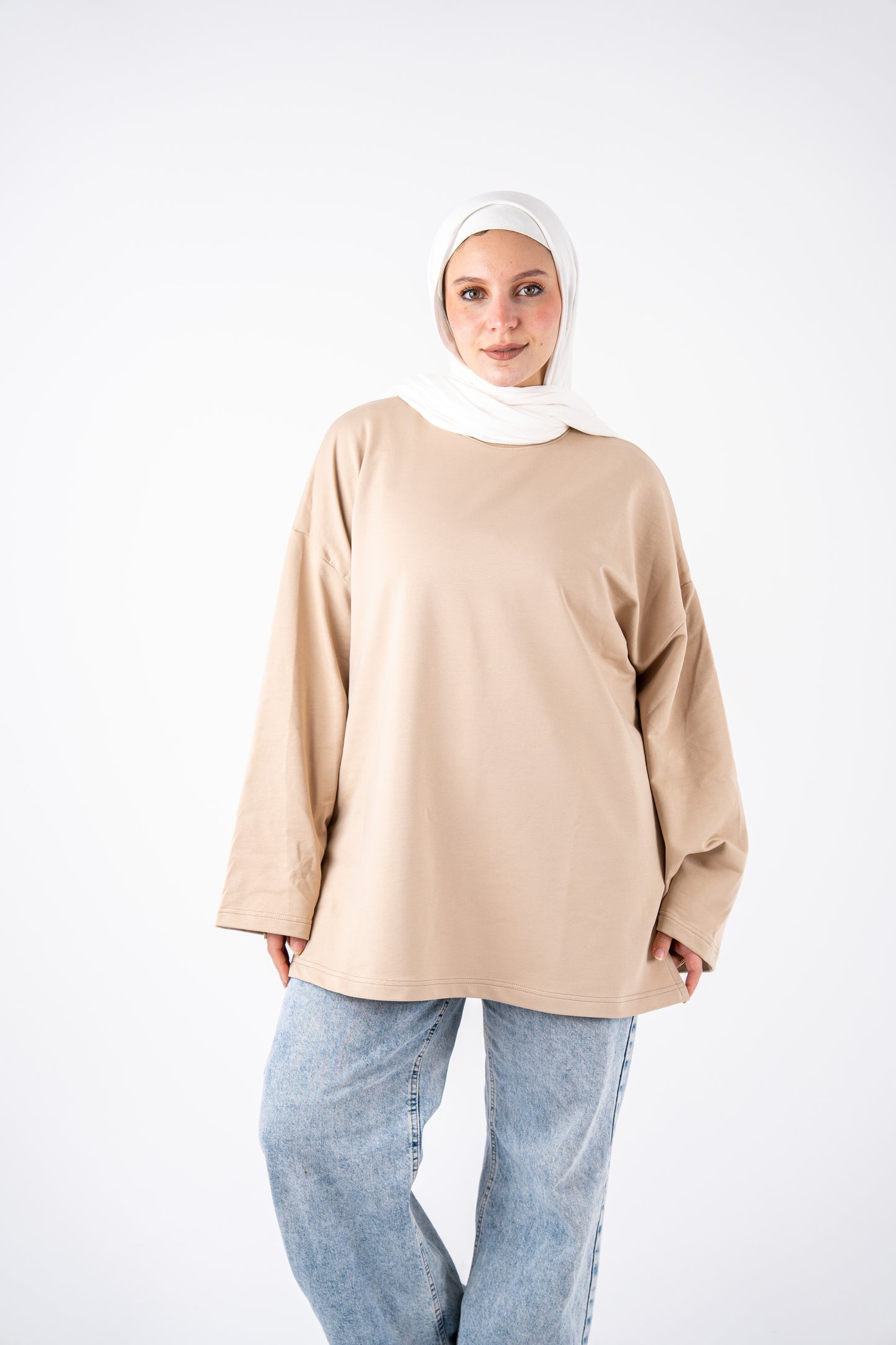 beige basic widesleeves t-shirt