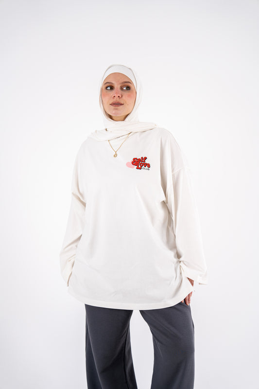 self love white widesleeves t-shirt