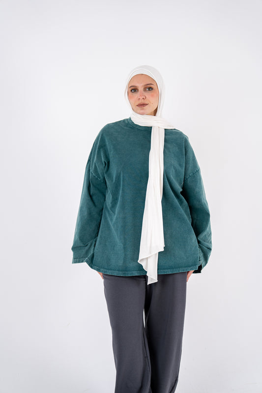 OLIVE washed BASIC WIDESLEEVES T-SHIRT