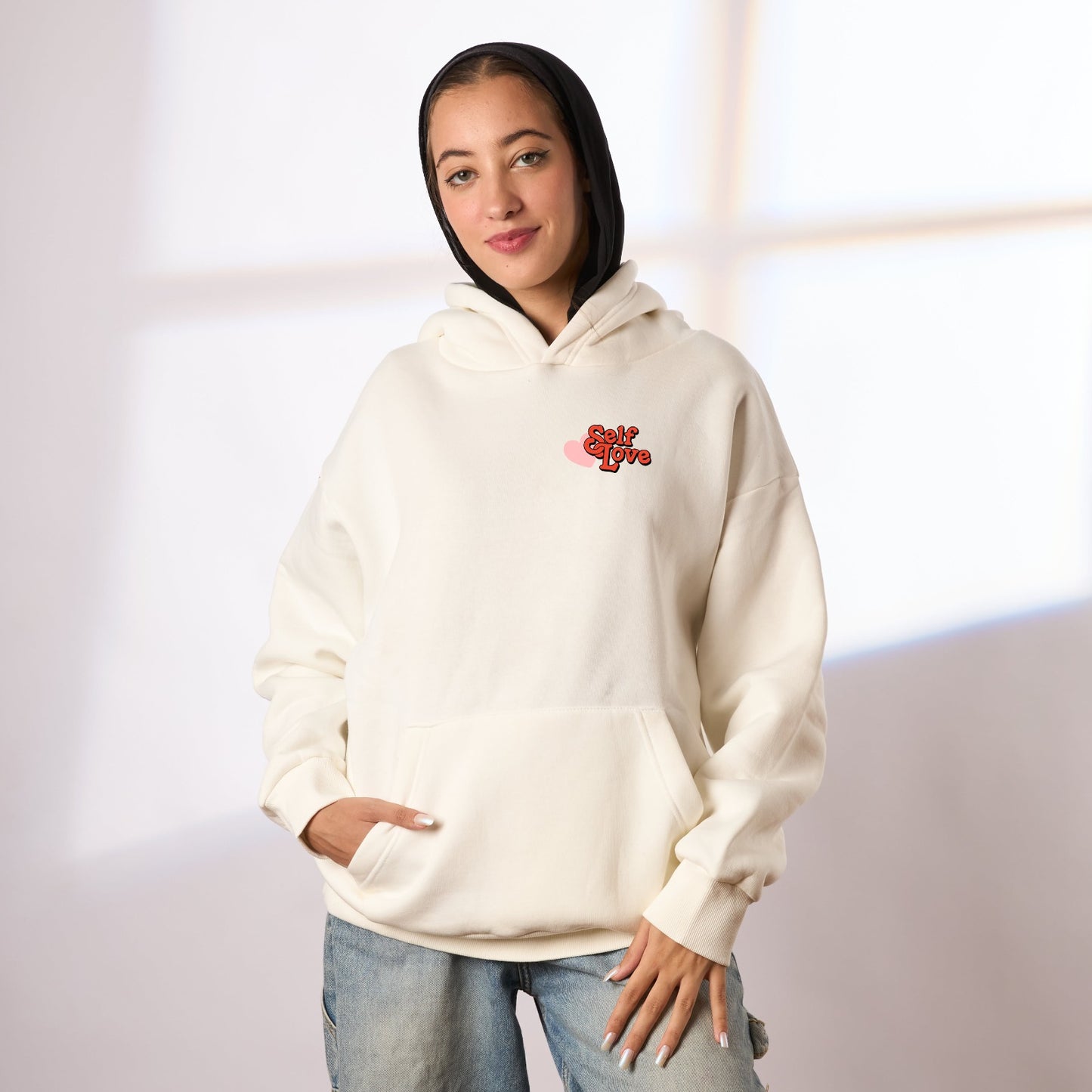 selflove white oversize hoodie