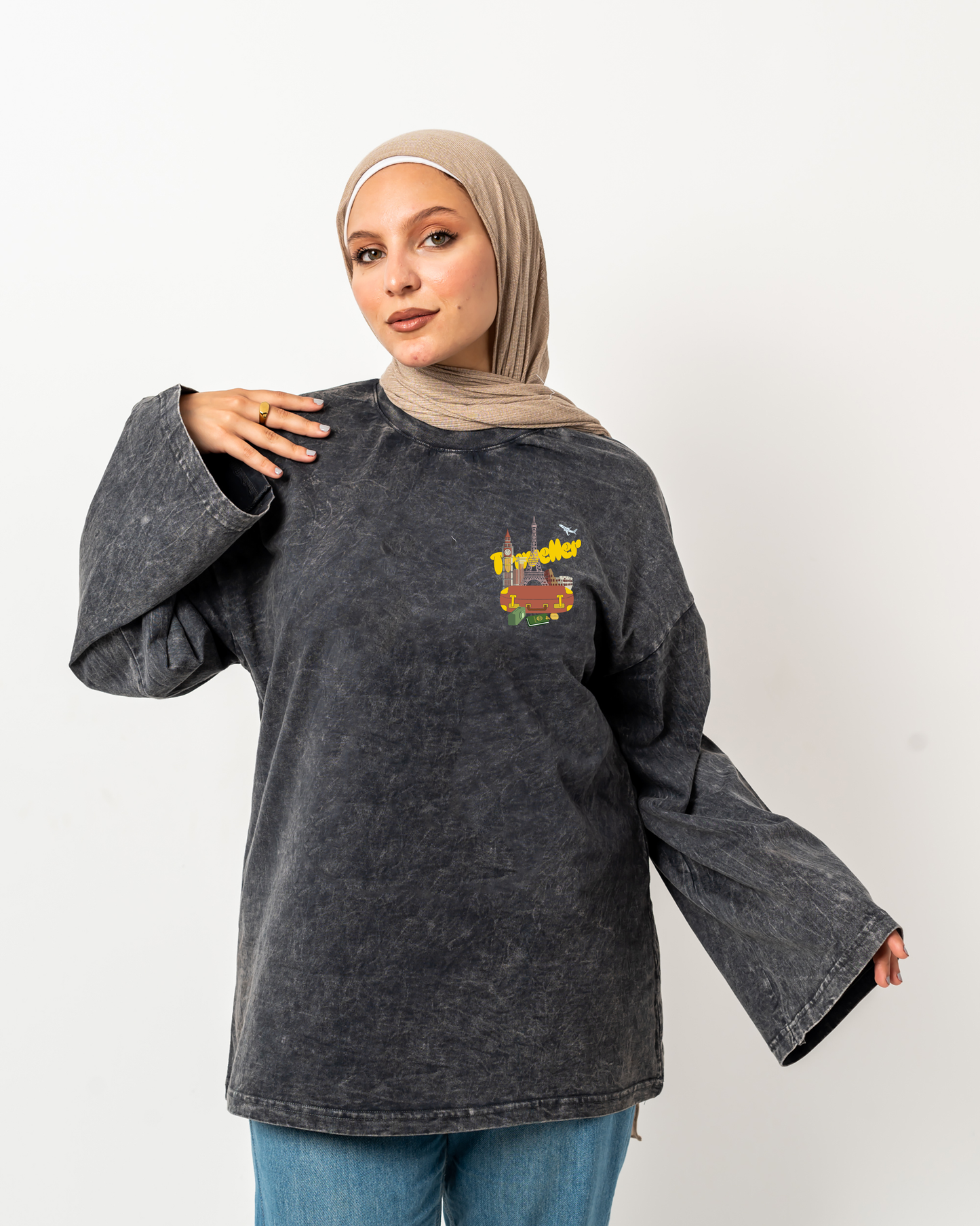 Traveller washed widesleeves t-shirt
