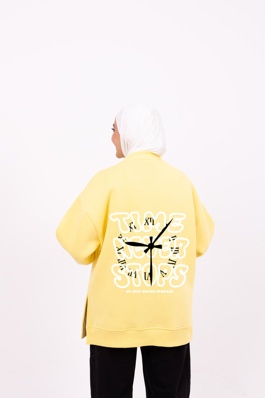 Time never stop yellow comfy-go sweatshirt
