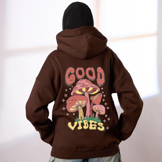 good vibes brown oversize hoodie