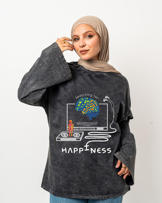 searching for happiness washed  widesleeves t-shirt