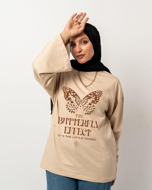 butterfly effect beige widesleeves t-shirt