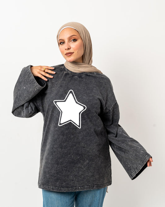 star washed widesleeves t-shirt