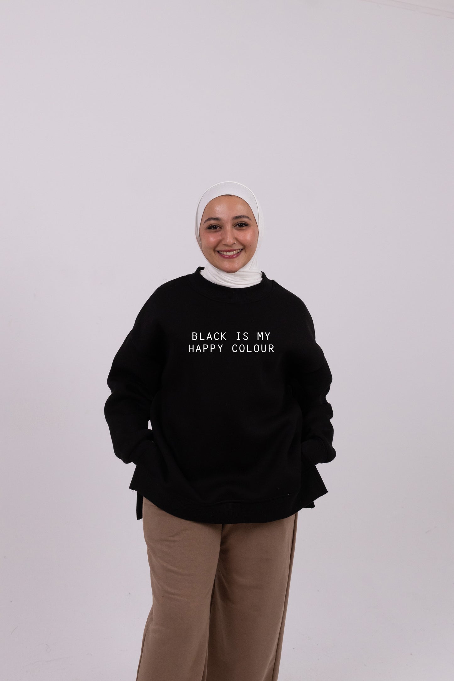 black is my happy color comfy -go sweatshirt