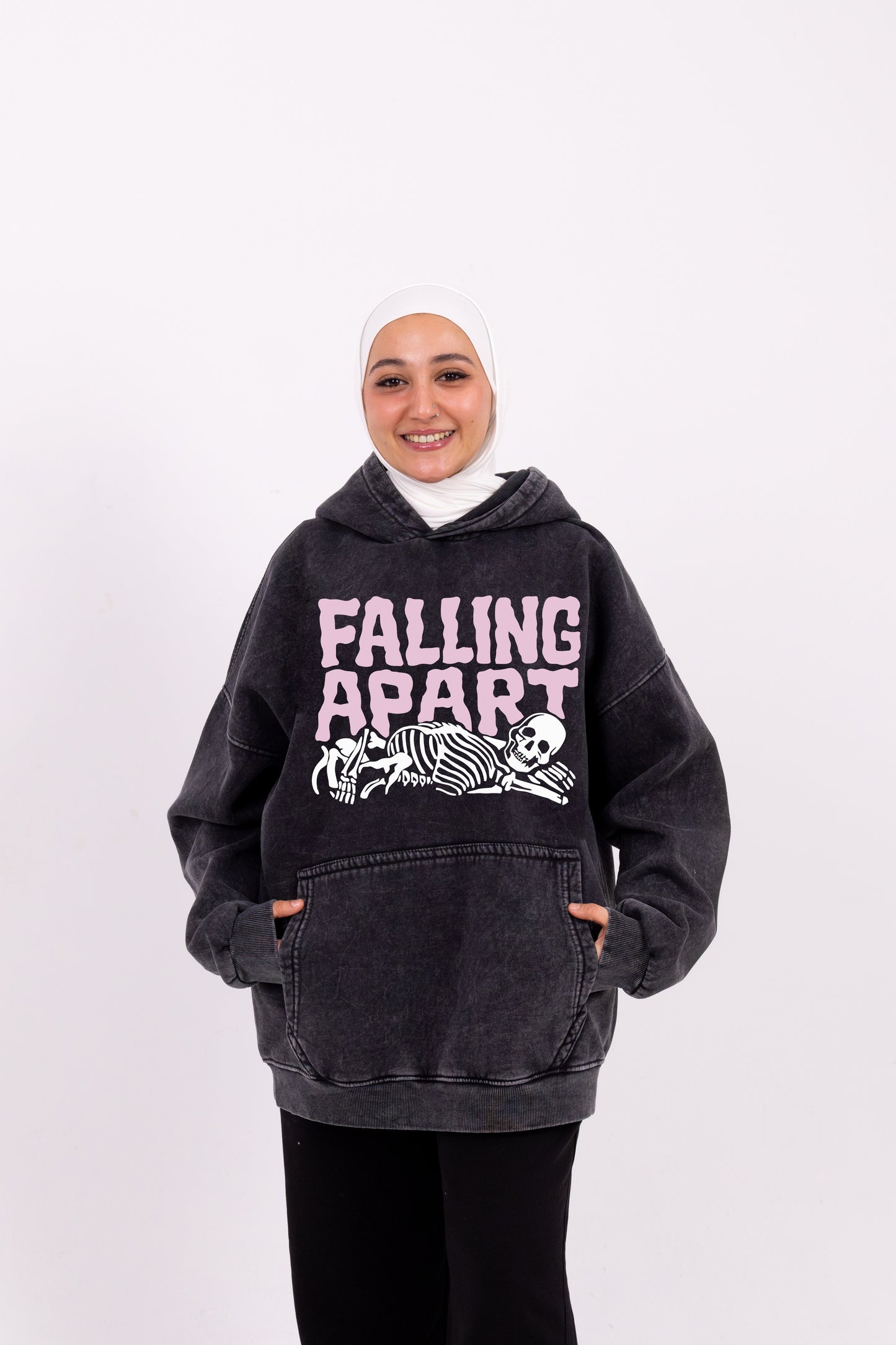 Falling apart washed coal hoodie