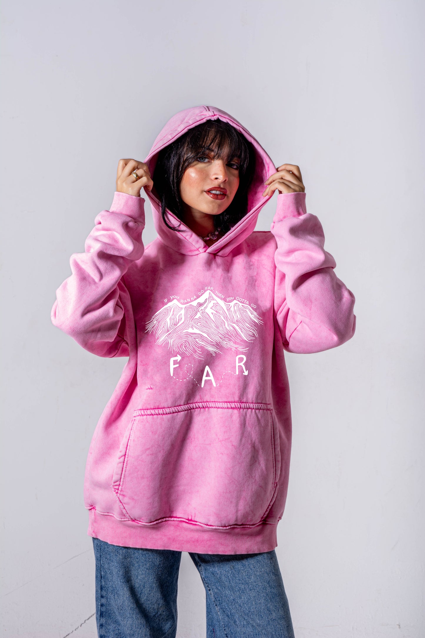Go far pink washed hoodie