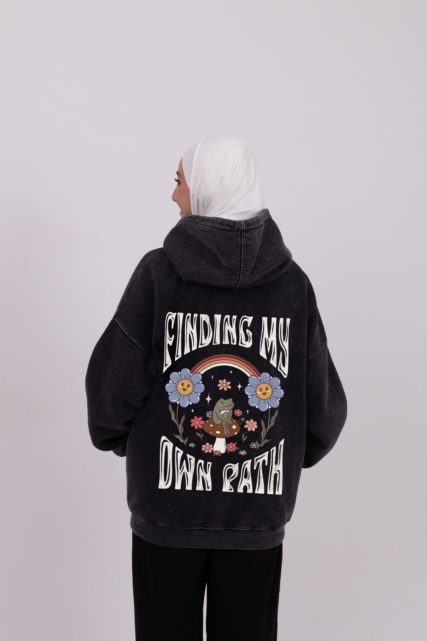 Finding my own path washed coal hoodie