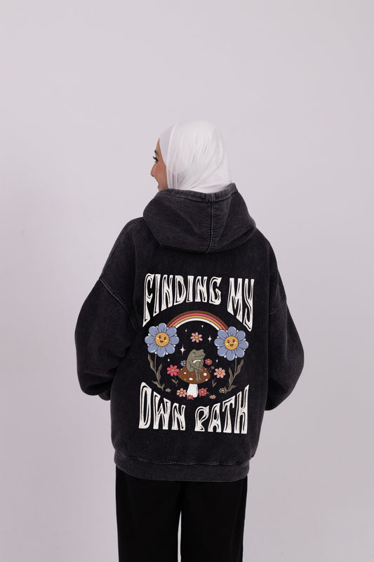 Finding my own path washed coal hoodie