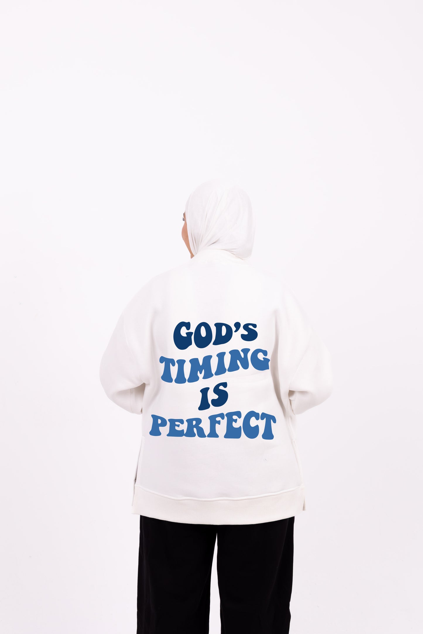 God timing white comfy-go sweatshirt