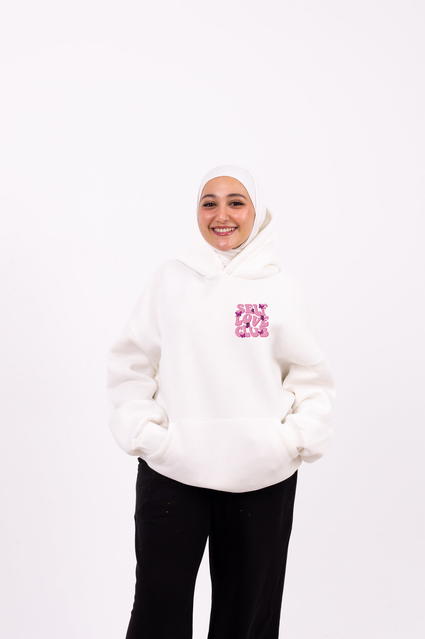 Self love club white hoodie