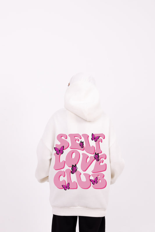 Self love club white hoodie