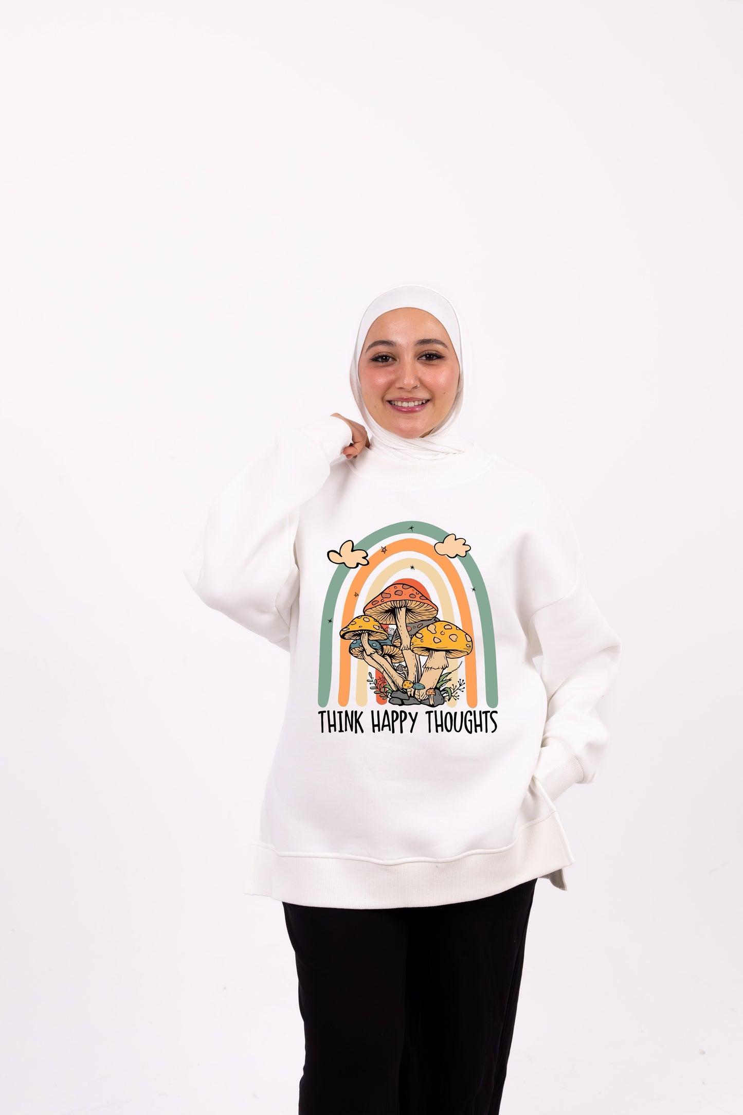 Think happy white comfy-go sweatshirt