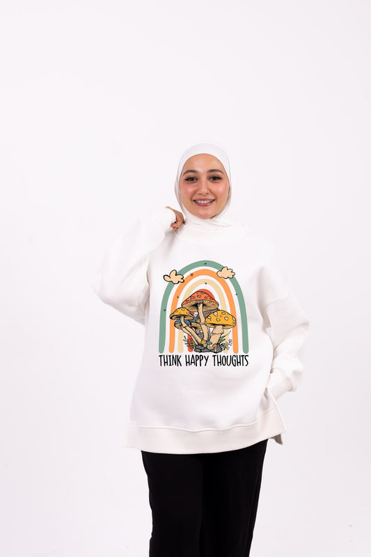 Think happy white comfy-go sweatshirt